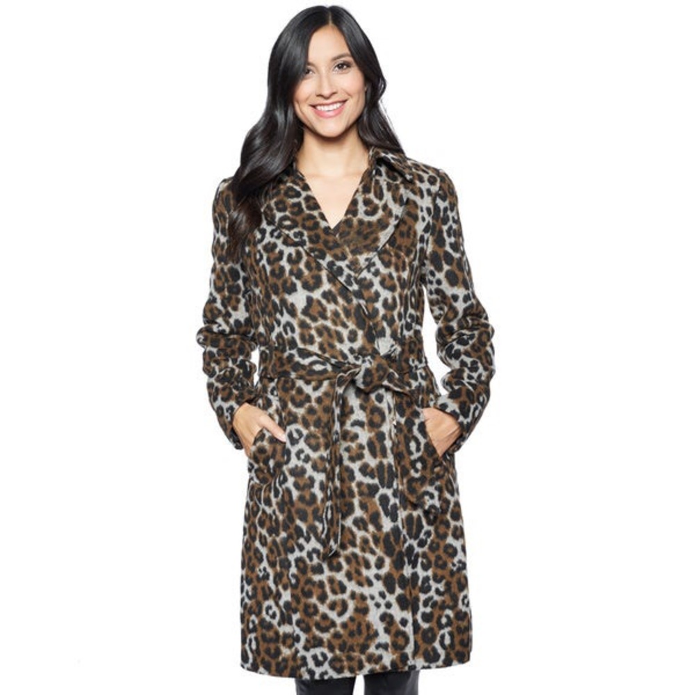Ellen Tracy Leopard Wool Wrap Coat